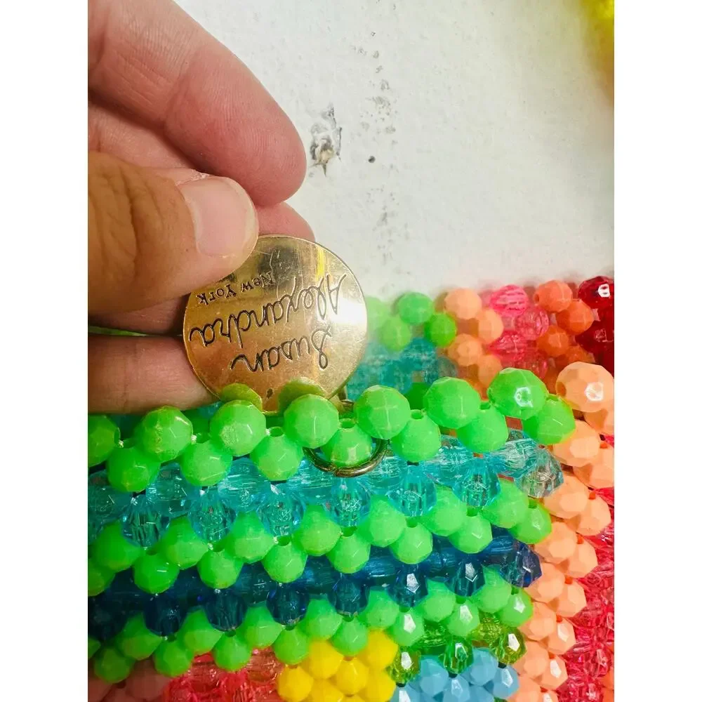 SUSAN ALEXANDRA Rainbow Colorful Beaded Beautiful Geometric Top Handle Bag